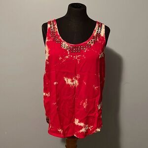 Forever 21 Women's Red Tie Dye Metallic Studs Back Cut-out Tank Top